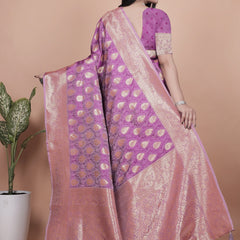 Purple Banarasi Silk Saree with Golden Zari Work & Tassel Border