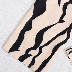 Girls Black Crop Top with Beige & Black Printed Wide Pants