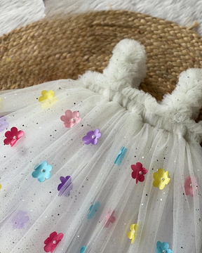 White Flower Patter Baby Frock