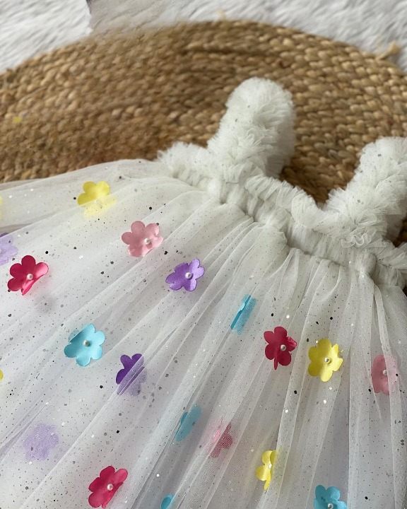 White Flower Patter Baby Frock