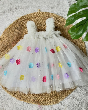 White Flower Patter Baby Frock