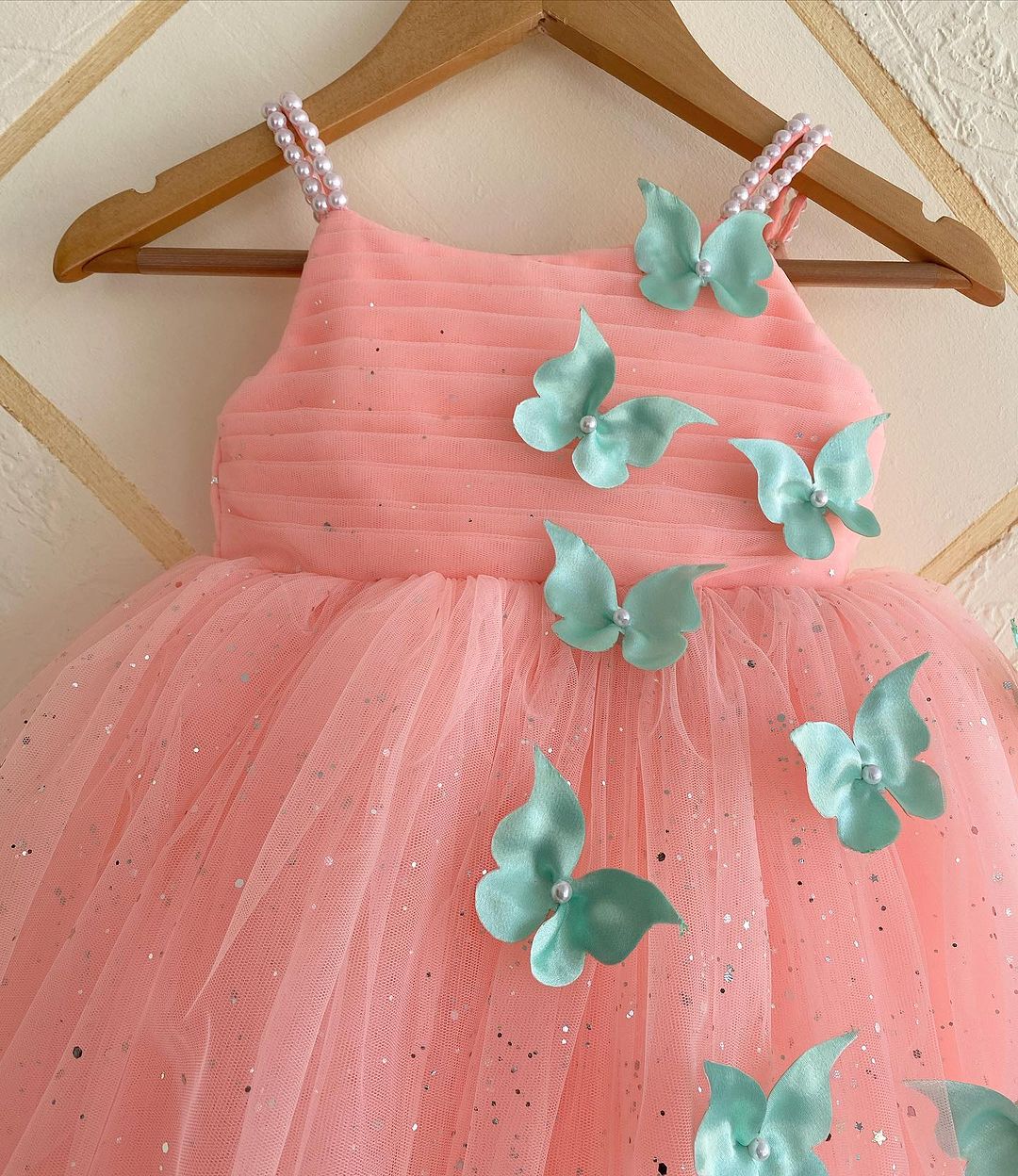 Orange Butterfly Applique Party Dress for Girls