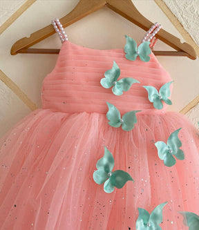 Orange Butterfly Applique Party Dress for Girls