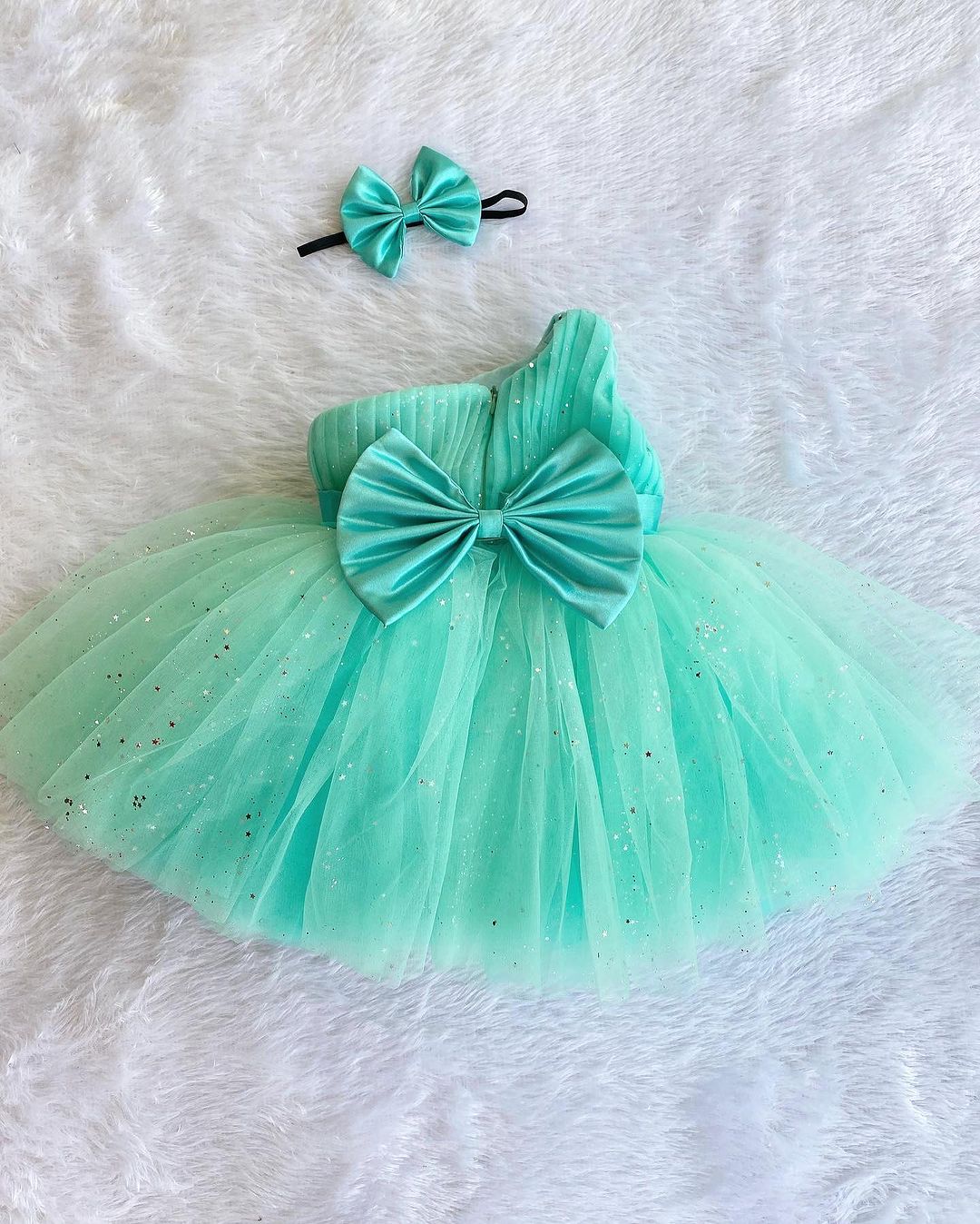 Girls Mint Green Glitter Tulle Party Frock