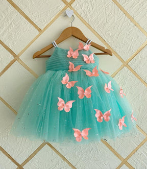Mint Green Butterfly Applique Party Dress for Girls