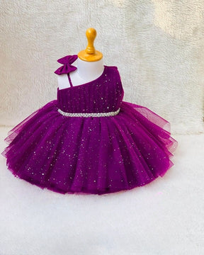 Violate Net Sparkle Pattern Off Shoulder Baby Frock