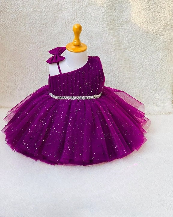 Violate Net Sparkle Pattern Off Shoulder Baby Frock