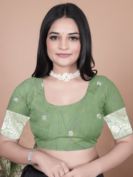 Elegant Green Silk Saree with Peacock Design and Golden Border