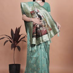 Premium Green Banarasi Saree with Embroidered Peacock Motif