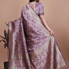 Purple Banarasi Silk Saree with Traditional Zari Work & Tassel Detailing – Ideal for Weddings, Parties, and Festive Occasions