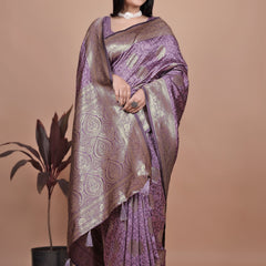 Designer Purple Silk Saree with Golden Zari Borders – Ideal for Weddings and Special Occasions