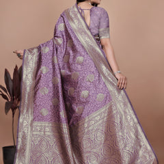 Designer Purple Silk Saree with Golden Zari Borders – Ideal for Weddings and Special Occasions