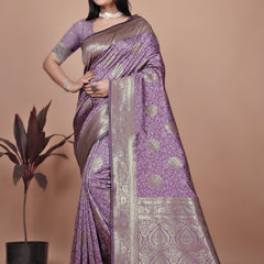 Designer Purple Silk Saree with Golden Zari Borders – Ideal for Weddings and Special Occasions