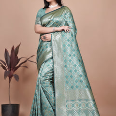 Green Banarasi Saree with Intricate Zari Work for Weddings & Festivals – Premium Silk Traditional Saree