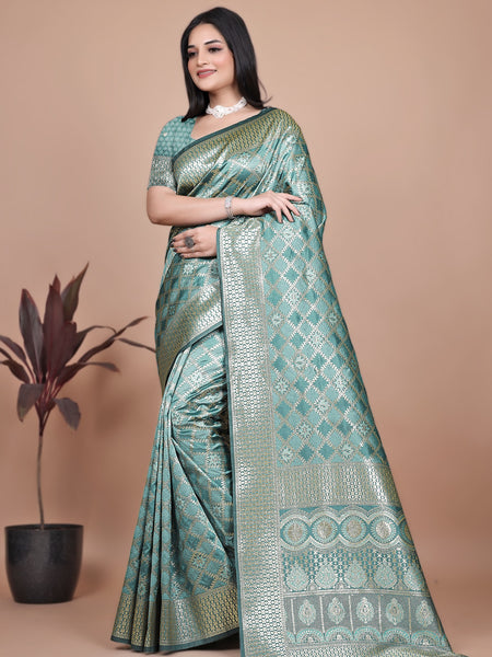 Green Banarasi Saree with Intricate Zari Work for Weddings & Festivals – Premium Silk Traditional Saree