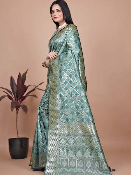 Green Banarasi Saree with Intricate Zari Work for Weddings & Festivals – Premium Silk Traditional Saree