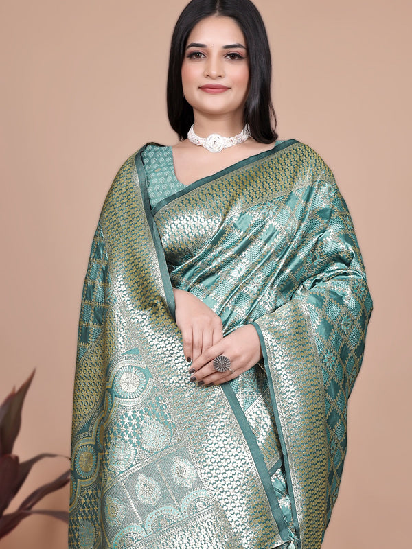 Green Banarasi Saree with Intricate Zari Work for Weddings & Festivals – Premium Silk Traditional Saree