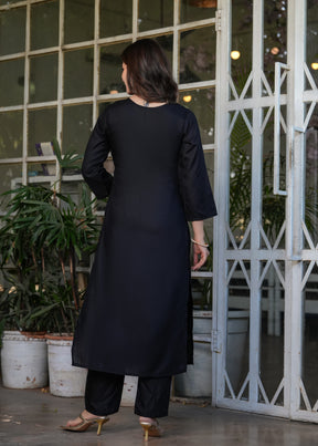 Black Embroidered Kurta Set with Dupatta for Women