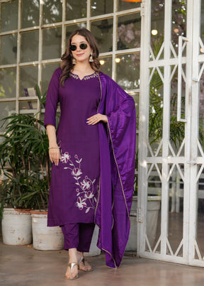 Royal Purple Embroidered Kurta Set with Dupatta