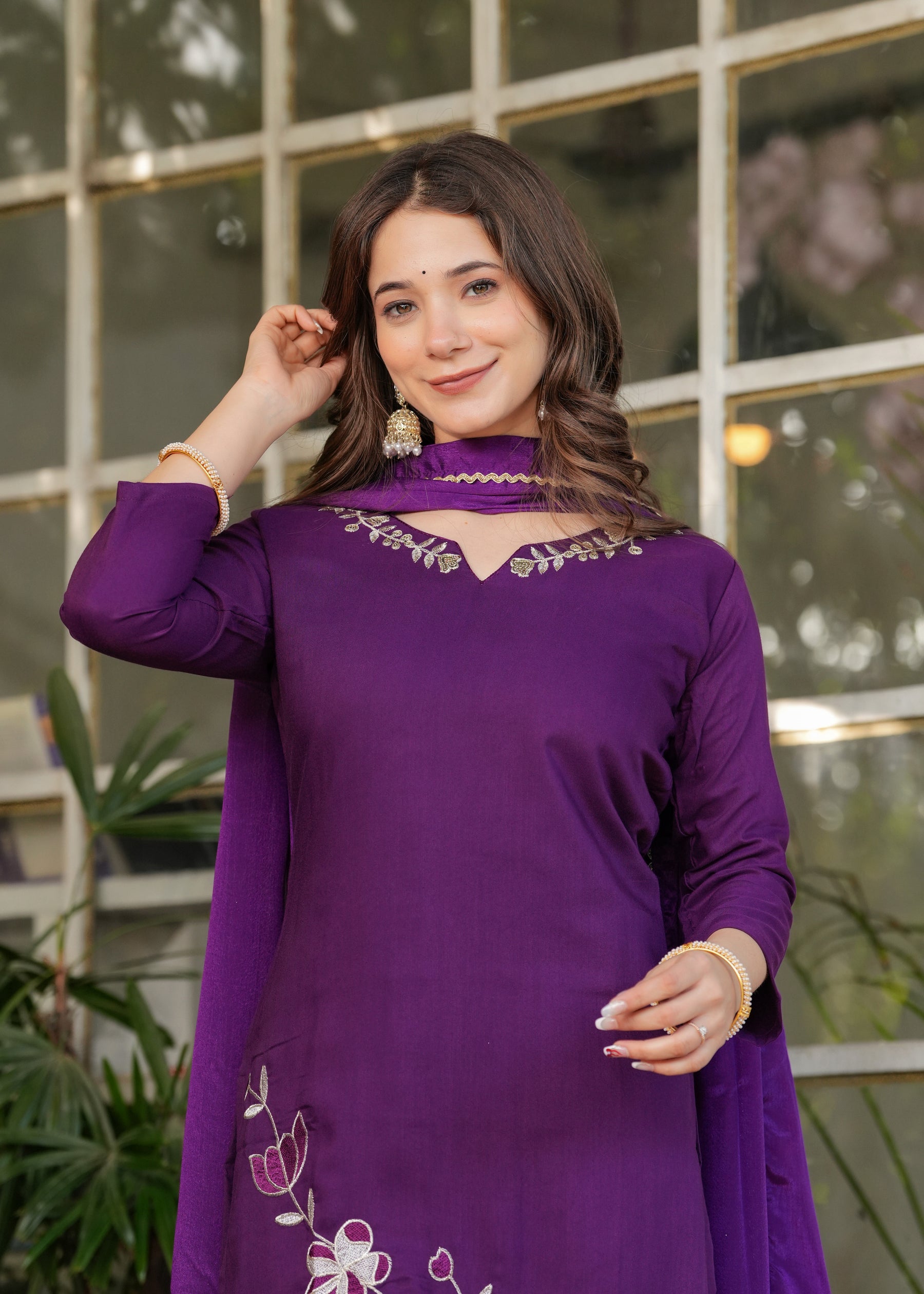 Royal Purple Embroidered Kurta Set with Dupatta