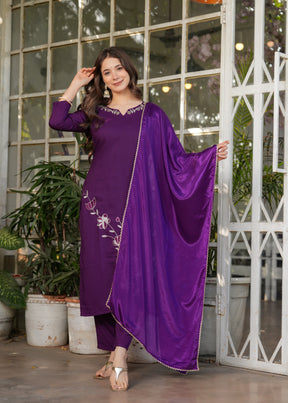 Royal Purple Embroidered Kurta Set with Dupatta