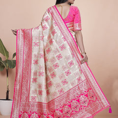 Graceful Pink and White Saree with Silver Zari Embroidery for Festive Occasions