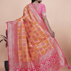Royal Orange and Pink Silk Saree with Detailed Zari Work for Weddings