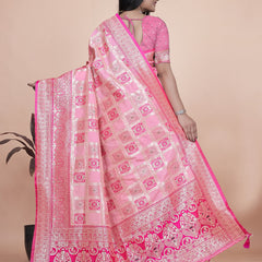 Luxurious Pink Silk Saree with Floral Zari Embroidery for Special Occasions