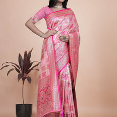 Luxurious Pink Silk Saree with Floral Zari Embroidery for Special Occasions