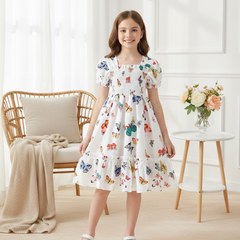 Girls Floral Fit & Flare Knee-Length Dress