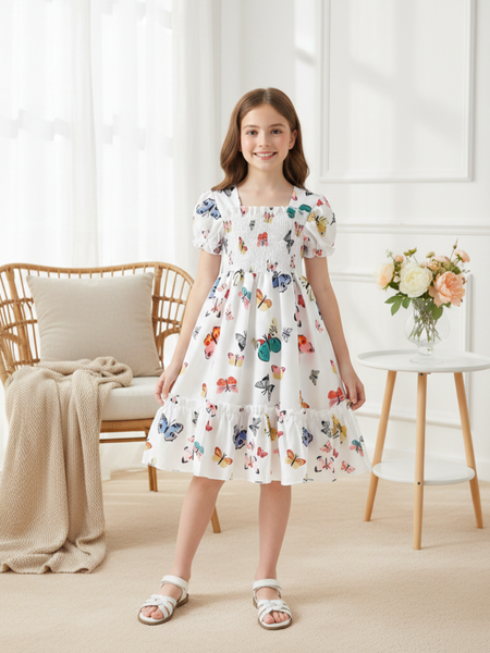 Girls Floral Fit & Flare Knee-Length Dress