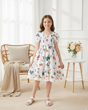 Girls Floral Fit & Flare Knee-Length Dress