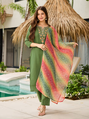 Mehendi Green Embroidered Kurta Set with Dupatta
