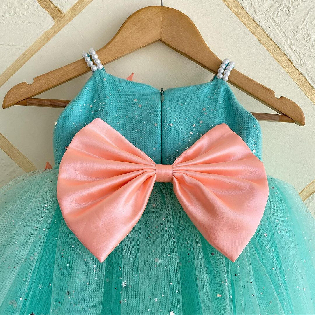 Mint Green Butterfly Applique Party Dress for Girls