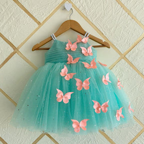 Mint Green Butterfly Applique Party Dress for Girls