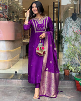Royal Purple Zari Kurta Set with Banarasi Dupatta