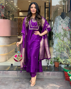 Royal Purple Zari Kurta Set with Banarasi Dupatta