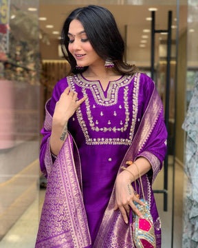 Royal Purple Zari Kurta Set with Banarasi Dupatta