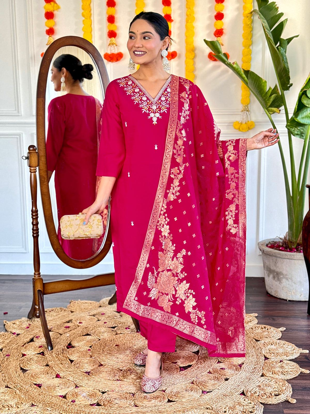 Birja Rani Pink Embroidered Kurta Set with Dupatta