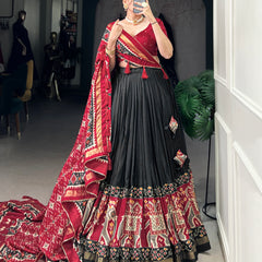 Ethnic Black Maroon Lehenga Choli with Tassels & Patola Print