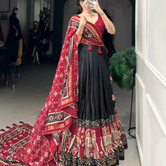 Ethnic Black Maroon Lehenga Choli with Tassels & Patola Print