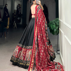 Ethnic Black Maroon Lehenga Choli with Tassels & Patola Print