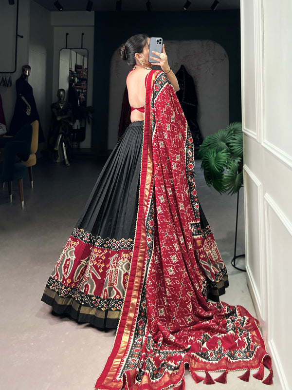 Ethnic Black Maroon Lehenga Choli with Tassels & Patola Print