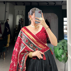 Ethnic Black Maroon Lehenga Choli with Tassels & Patola Print