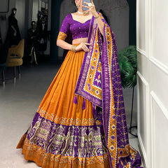 Ethnic Yellow & Purple Lehenga Choli with Tassels & Patola Print