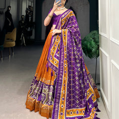 Ethnic Yellow & Purple Lehenga Choli with Tassels & Patola Print
