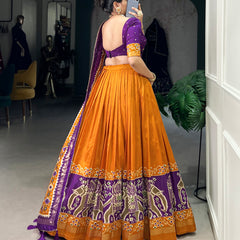 Ethnic Yellow & Purple Lehenga Choli with Tassels & Patola Print
