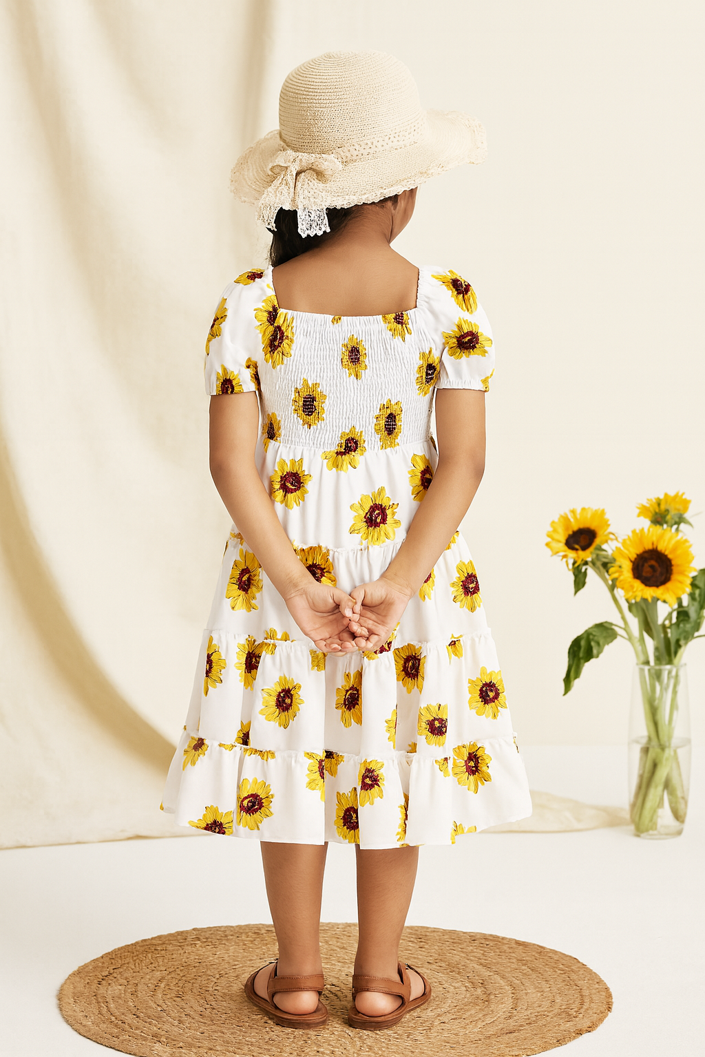 Glamgait Off-White Color Flower Printed Short Sleeve Baby Girl Dress