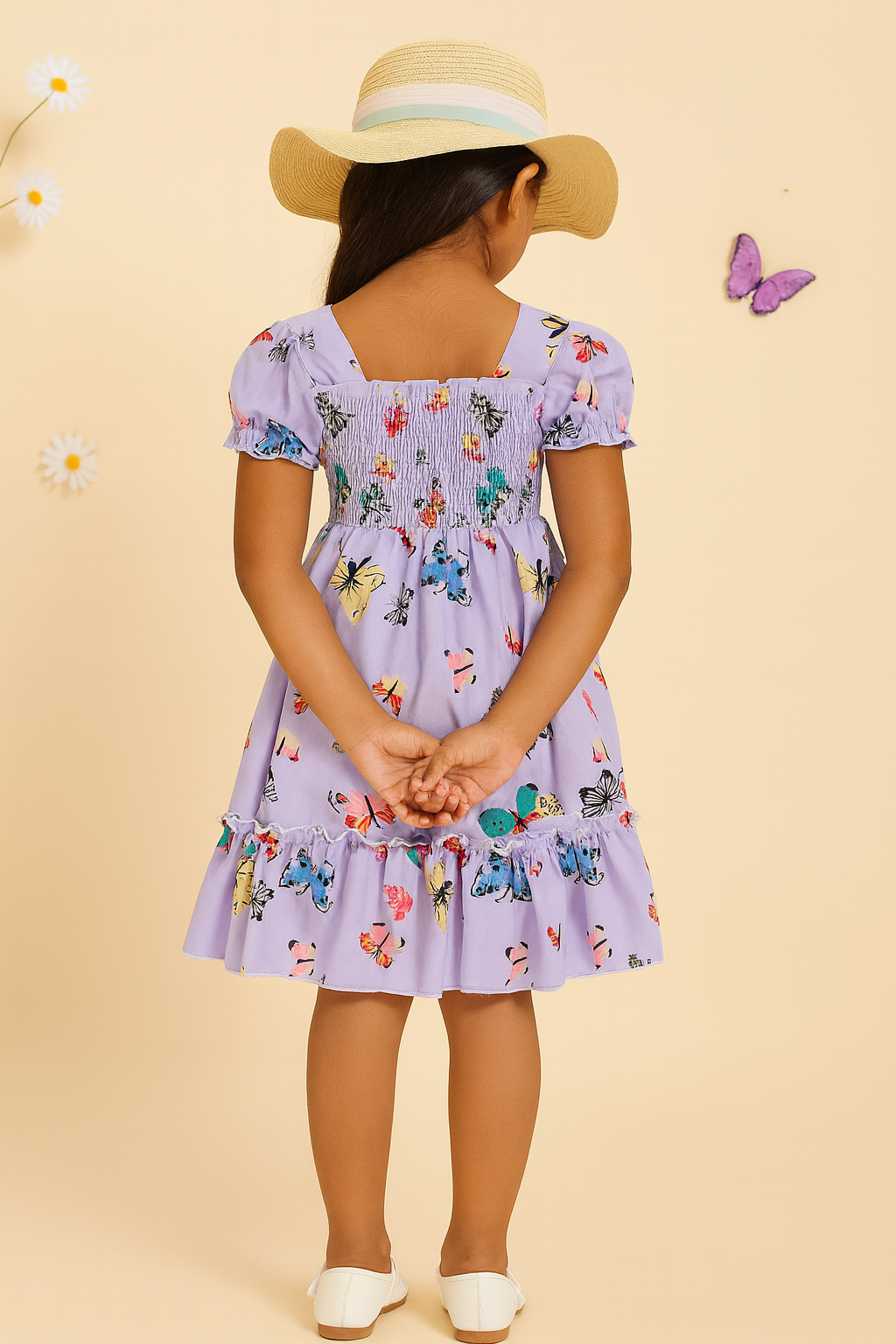 Glamgait Purple Color Butterfly Printed Short Sleeve Kids Dress