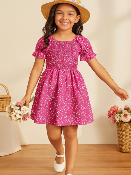 Glamgait Pink Color Floral Printed Short Sleeve A-Line Baby Dress